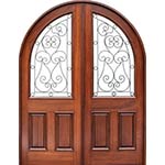 Mahogany Wood Krosswood Round-Top Double Exterior Doors
