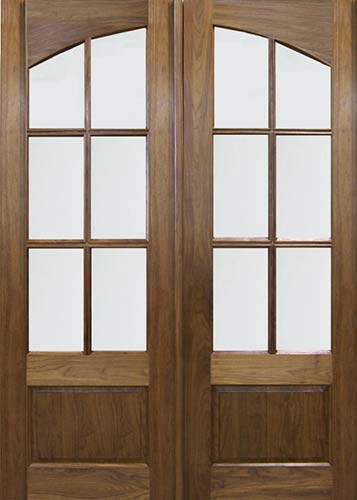 Walnut Solid Wood Square-Top Arch-Panel Exterior Double Door
