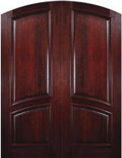 Solid Mahogany 2-Panel Arch-Top Exterior Double Door