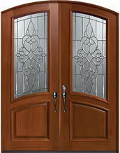 Mahogany Courtlandt Decorative Glass Exterior Double Door