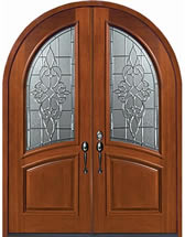 Mahogany Exterior Doors - Round Top Courtlandt Decorative Glass Design