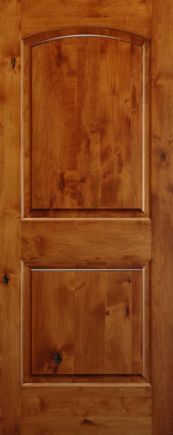 Knotty Alder Arch-Top 2-Panel Door with Seely Finish