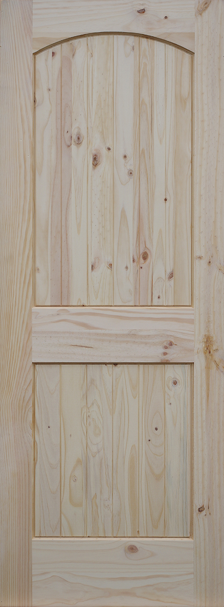 Knotty Pine Arch 2 Panel Doors With V Grooved Raised Panels