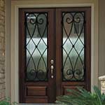 Mahogany Wood Wrought Iron 'Charleston' 3/4-Lite Exterior Double Doors