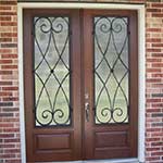 Mahogany Wood Wrought Iron Charleston 3/4-Lite Double Entry Doors