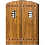 Knotty Alder Wood Arch-Top Plank Style Double Entry Doors