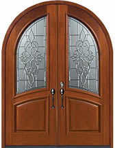 Mahogany Exterior Doors - Round Top Courtlandt Decorative Glass Design