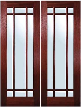 Mahogany Exterior Doors in Marginal 9-Lite Design