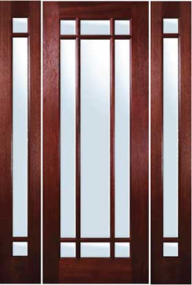 Mahogany Entryway Marginal 9-Lite Door with Sidelites
