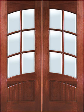 Mahogany Arch 6-Lite Arch-Rail Double Entry Door