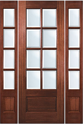 8-Lite Solid Wood Mahogany Entry Door with Sidelites and Transom