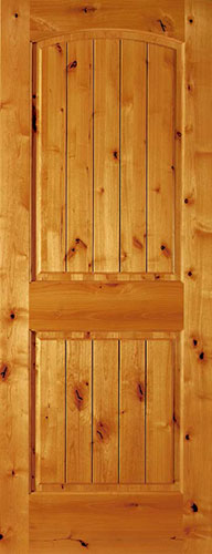 Knotty Alder Arch 2-Panel V-Groove Wood Interior Door