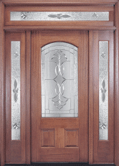 MIAAM59 Solid Mahogany Arch 2/3-View Exterior Door with Sidelites/Transom - Ambassador Decorative Glass