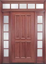 Exterior Mahogany Door - Vertical 6-Panel Design with Transom and Sidelites