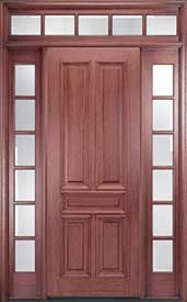 Mahogany 5-Panel Solid Wood Exterior Door with Transom and Sidelites