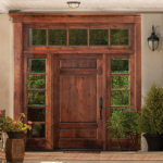 RV 4093 knotty alder exterior custom door with sidelites and transom