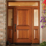 5082ARP Cherry Exterior Door with 5702ARP Sidelites 6701 Transom Seedy Baroque Glass